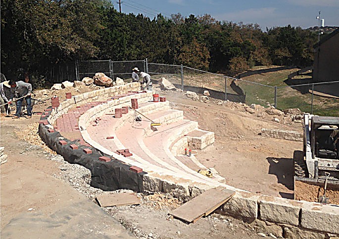 Amphitheater hardscape under construction
