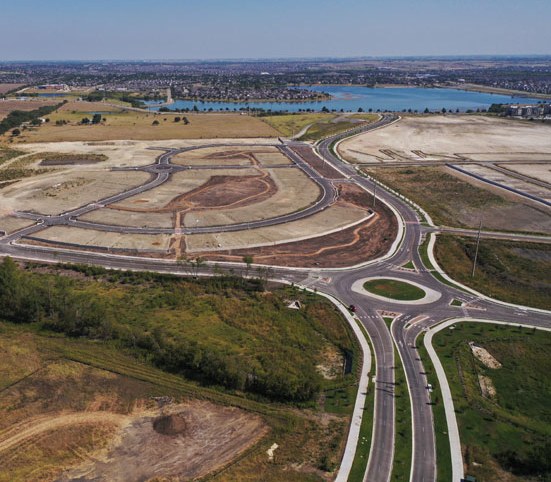 Roundabout streetscape construction aerial